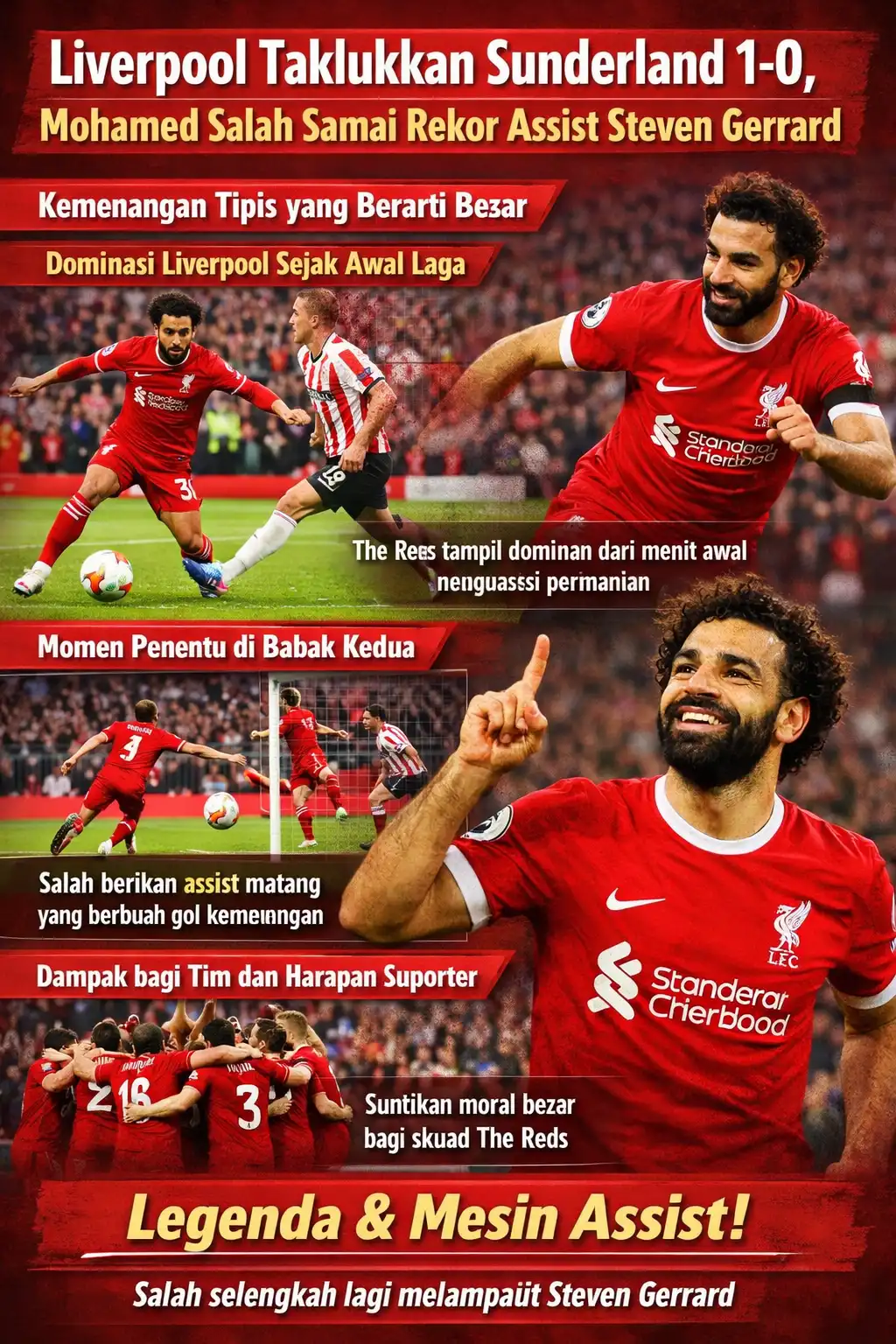 Liverpool Taklukkan Sunderland 1-0, Mohamed Salah Samai Rekor Assist Steven Gerrard